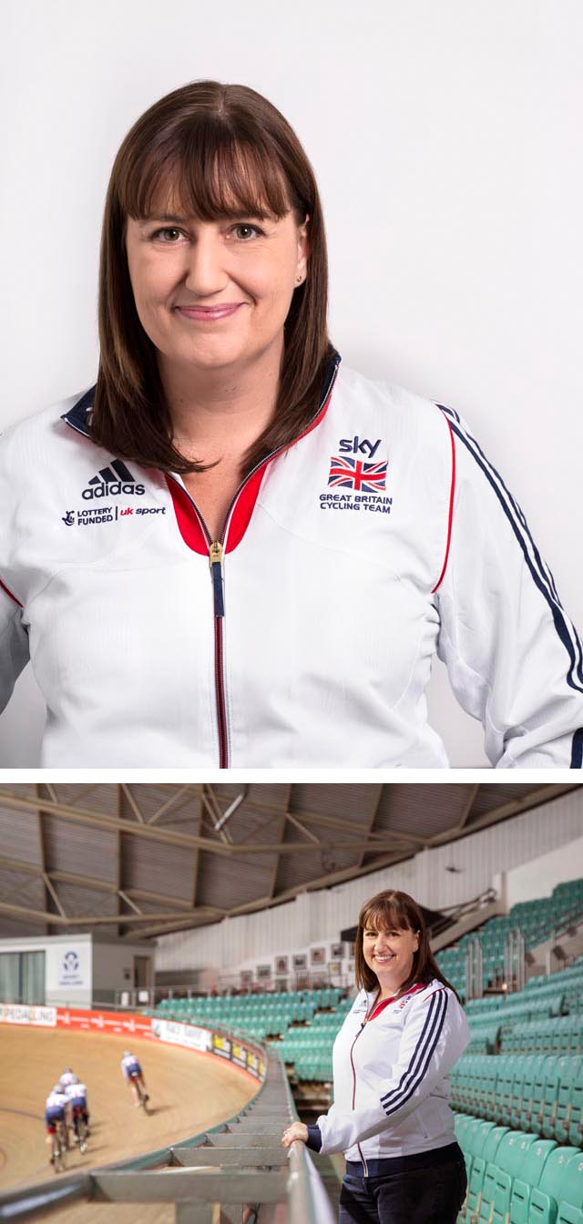 two images of a woman at a cycling centre.