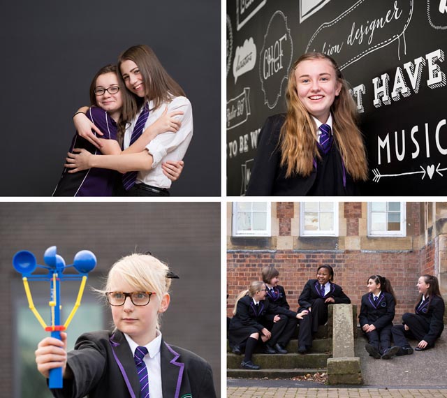 A montage of four images featuring pupils in a school environment.